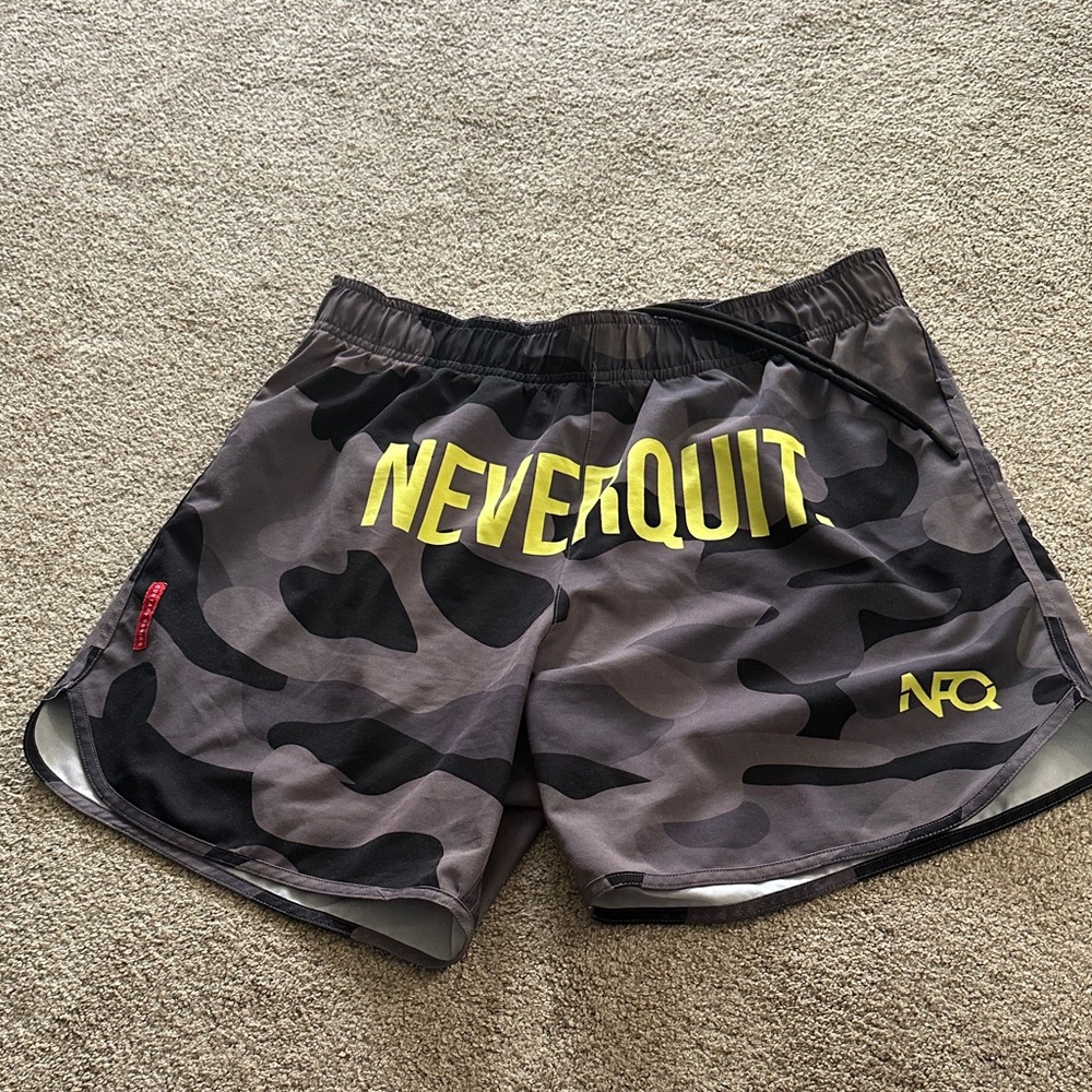 NEVERQUIT Camouflage Athletic Shorts - Black and Yellow